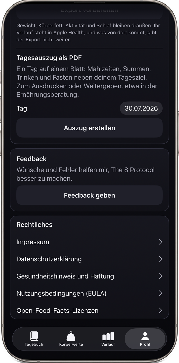 Export-Ansicht einer von inventivo entwickelten iOS-App