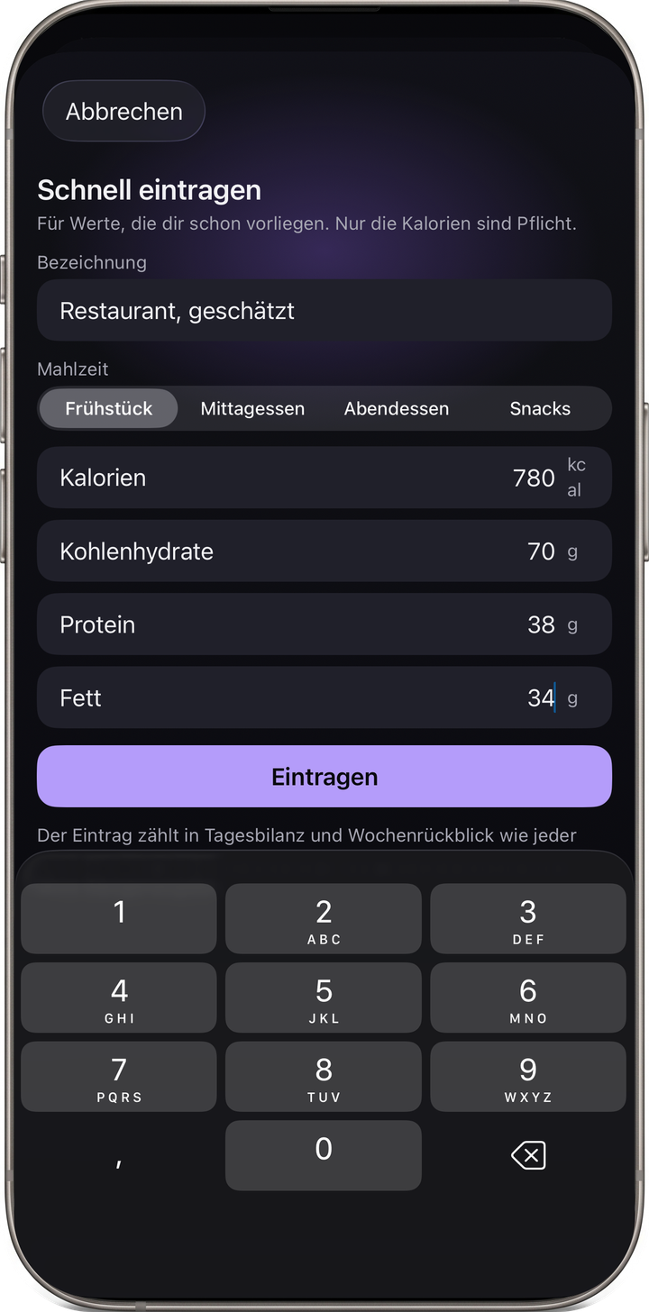 Schnelleingabe-Formular einer von inventivo entwickelten iOS-App