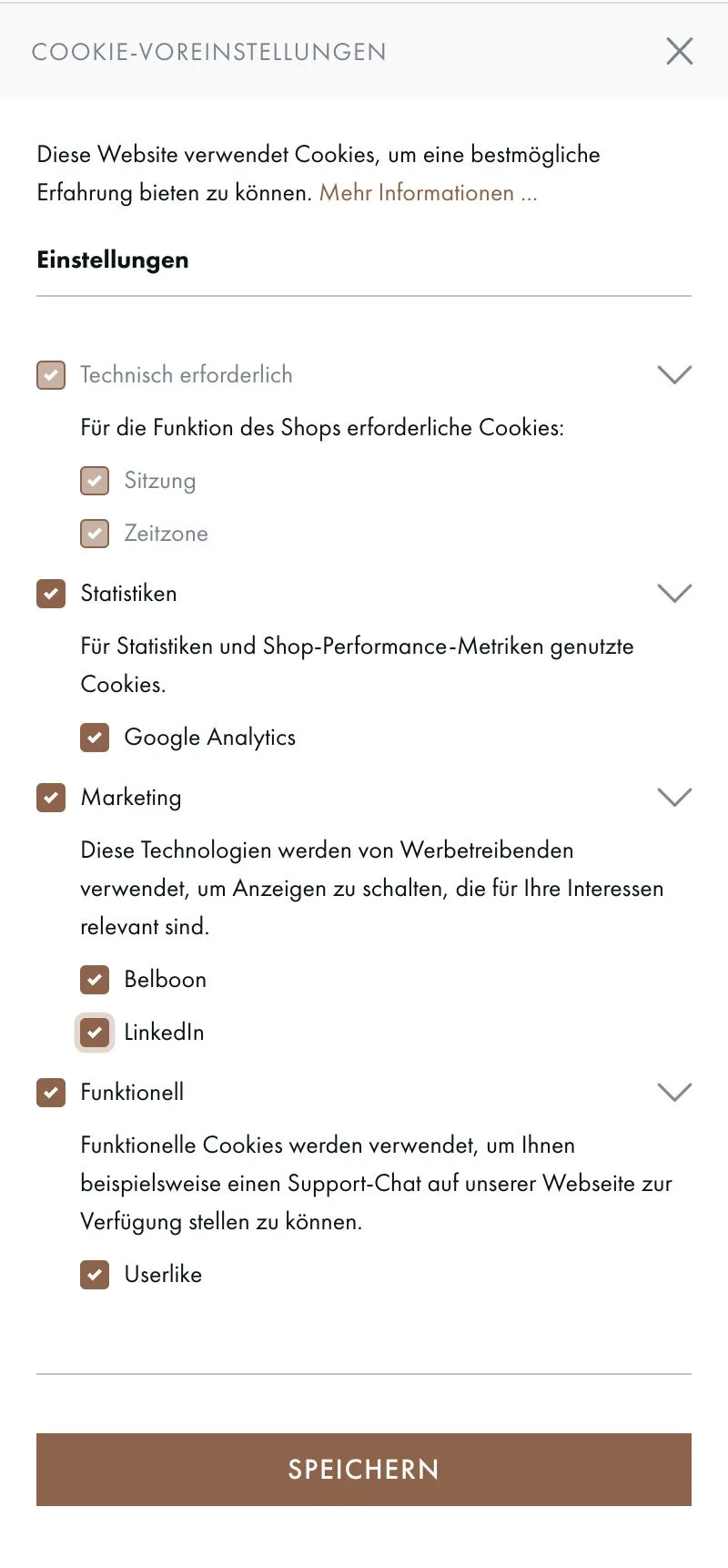 LinkedIn erscheint als eigener Dienst in den Cookie-Voreinstellungen