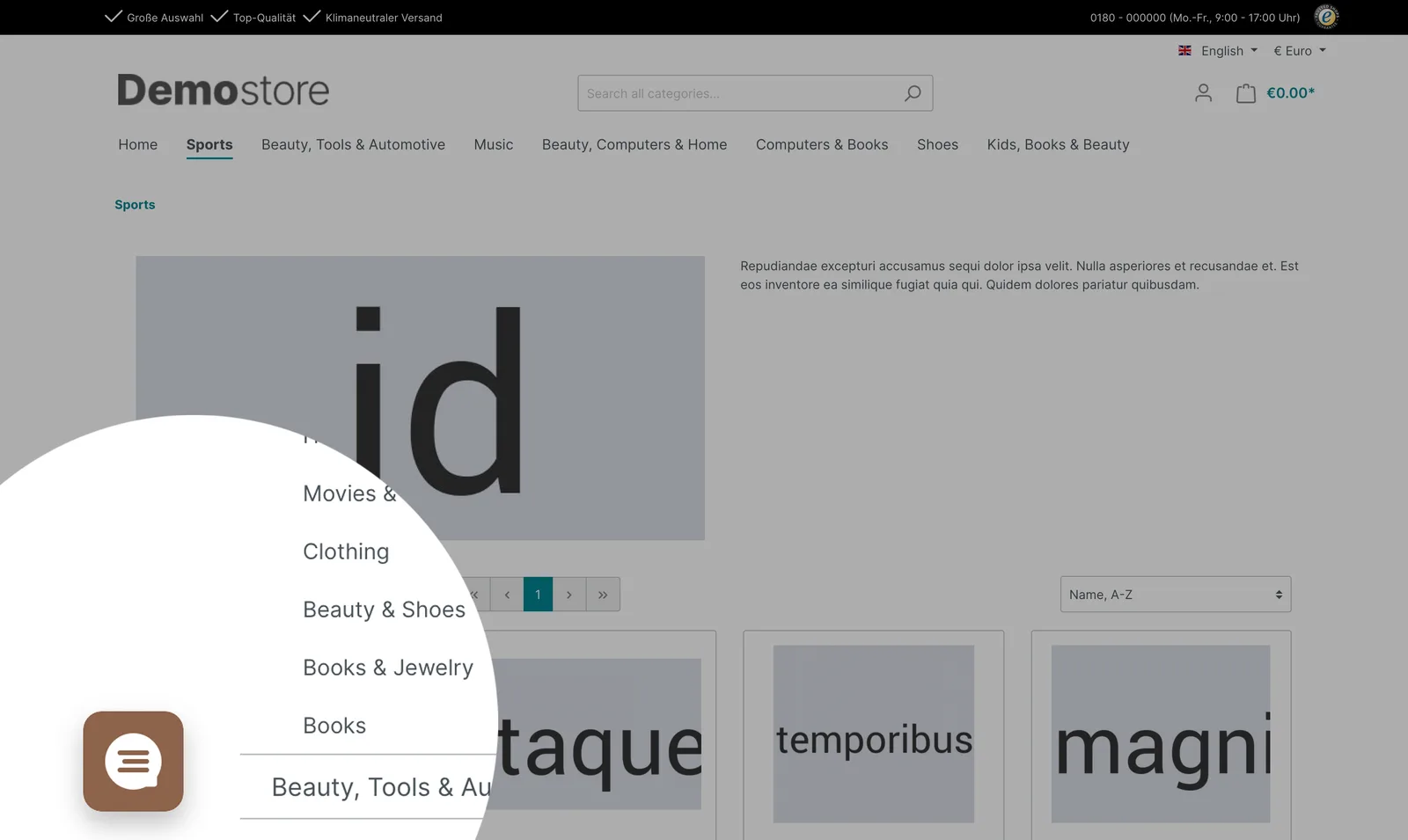 Das Userlike-Widget in der Storefront, hier unten links eingebunden