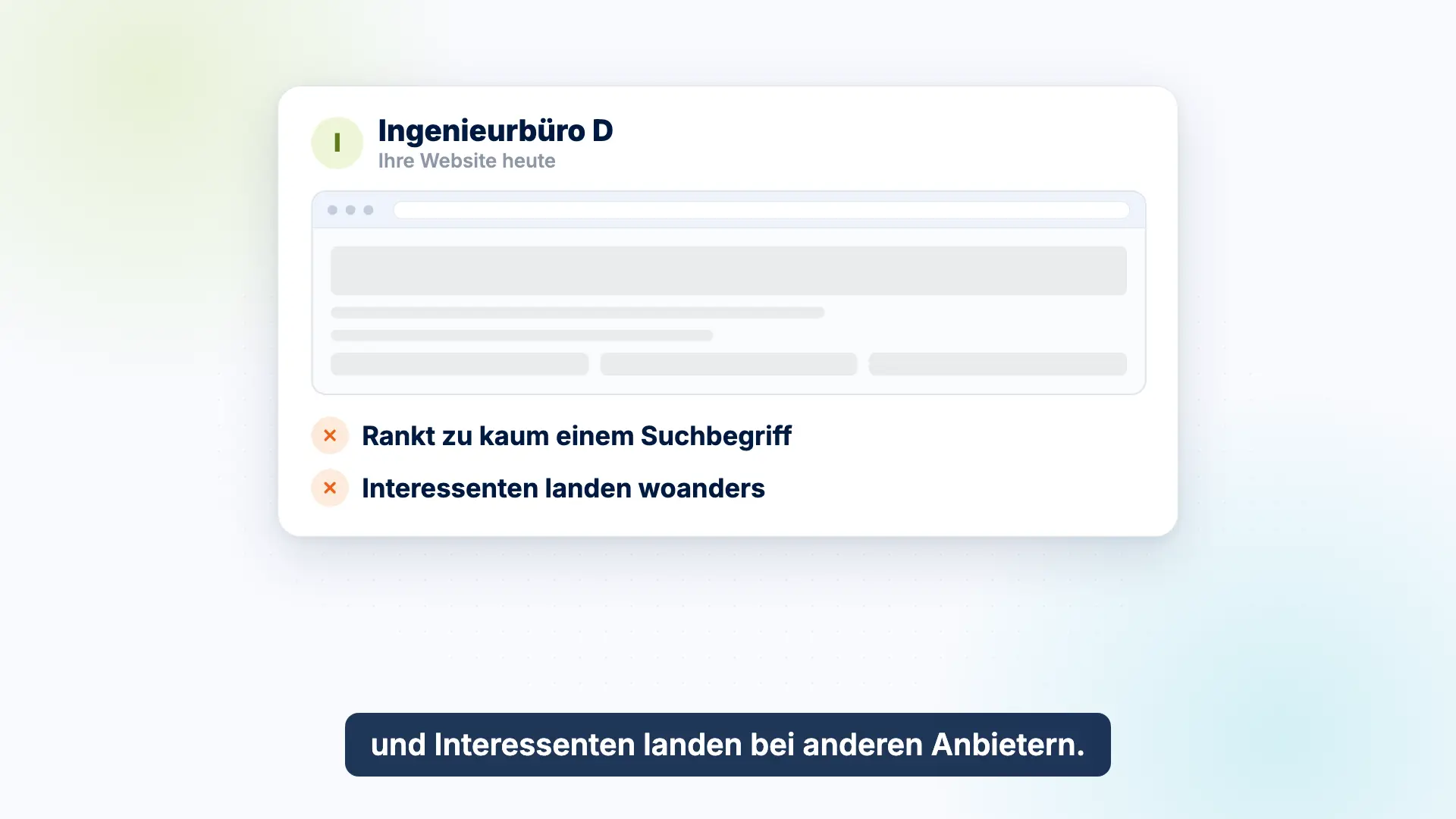 Vorschau des Erklärvideos: Die Website eines Beispiel-Ingenieurbüros rankt zu kaum einem Suchbegriff.